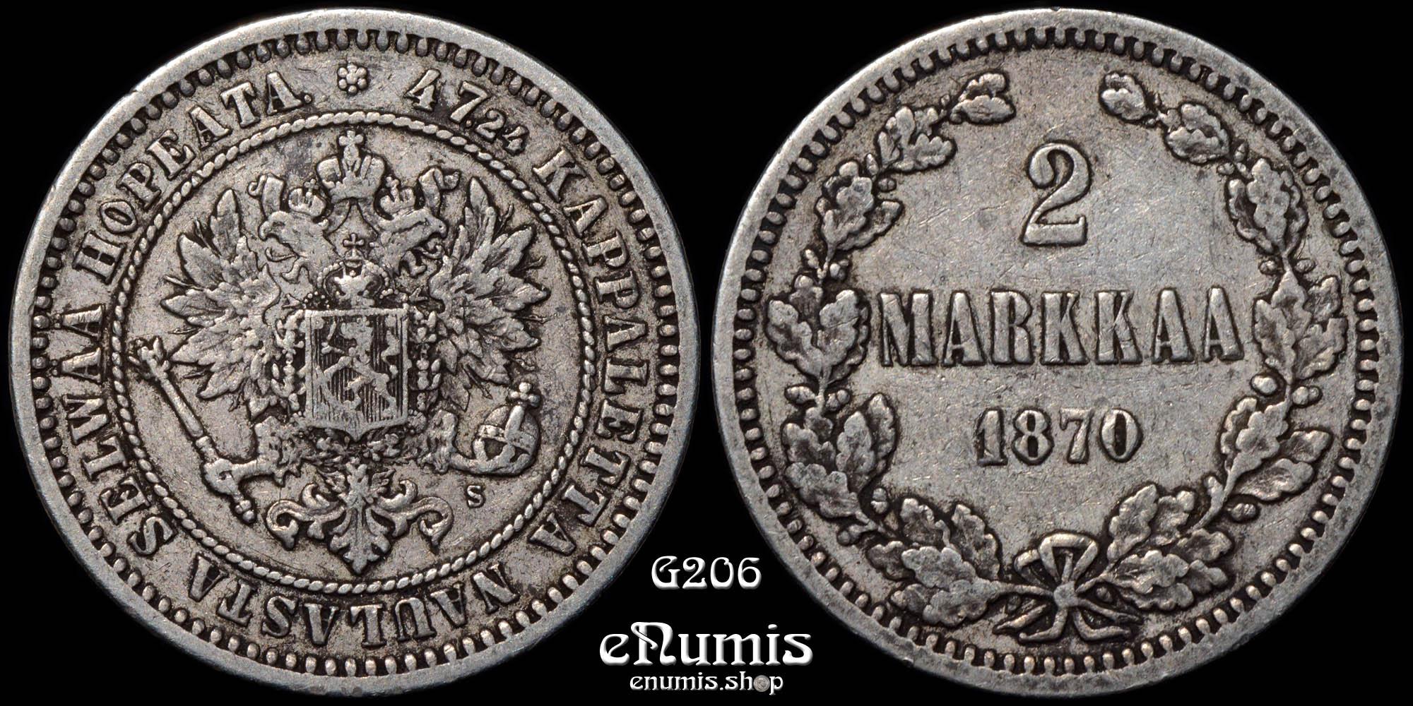 Russia, Finland, Alexander II, 2 Markkaa 1870, VF+