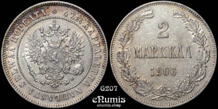 Russia, Finland, Nicholas II, 2 Markkaa 1906, XF+