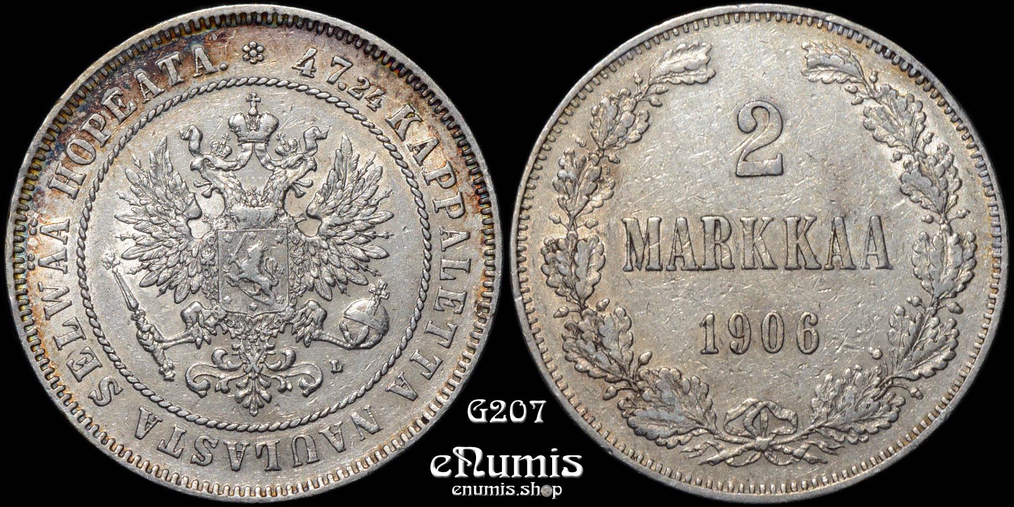 Russia, Finland, Nicholas II, 2 Markkaa 1906, XF+