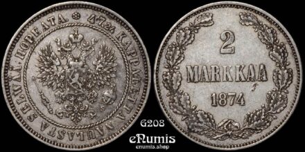 Russia, Finland, Alexander II, 2 Markkaa 1874, VF-XF