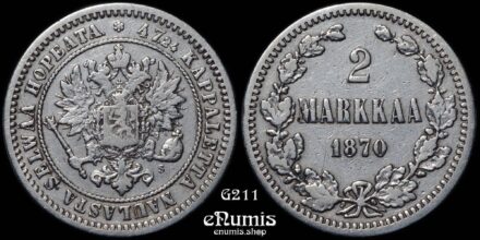 Russia, Finland, Alexander II, 2 Markkaa 1870, VF