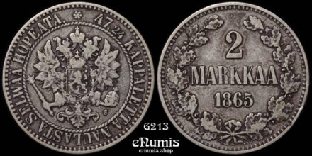 Russia, Finland, Alexander II, 2 Markkaa 1865, VF