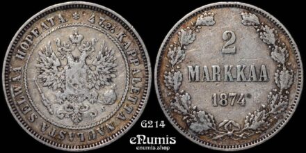 Russia, Finland, Alexander II, 2 Markkaa 1874, VF