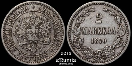 Russia, Finland, Alexander II, 2 Markkaa 1870, VF+