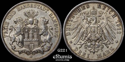 Germany, Hamburg, 3 Mark 1911, XF-UNC