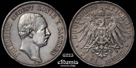 Germany, Saxony, Friedrich August III, 3 Mark 1908, VF-XF