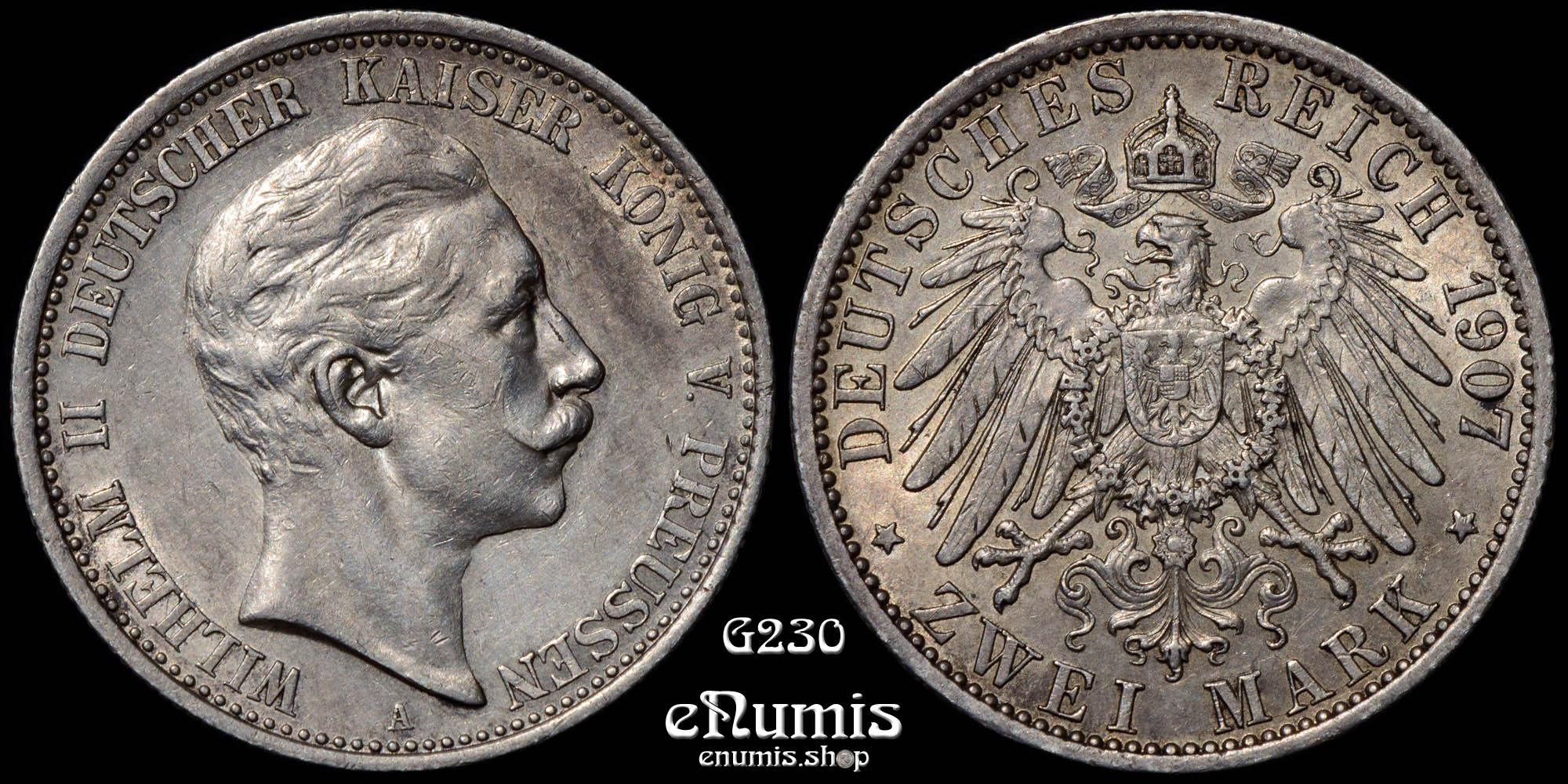 Germany, Prussia, Wilhelm II, 2 Mark 1907, aUNC/UNC