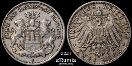 Germany, Hamburg, 2 Mark 1907, aXF