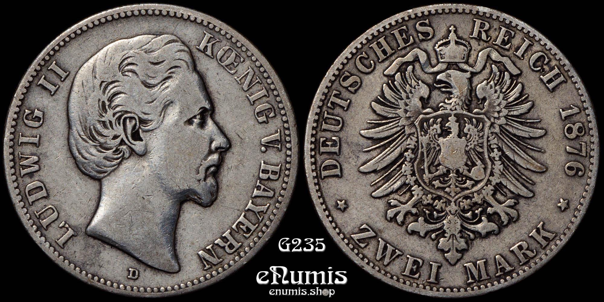 Germany, Bavaria, Ludwig II, 2 Mark 1876, VF