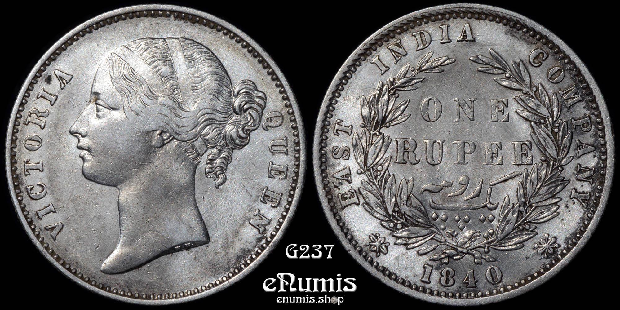 INDIA, Victoria, Rupee 1840, divided legend, 28 berries, XF