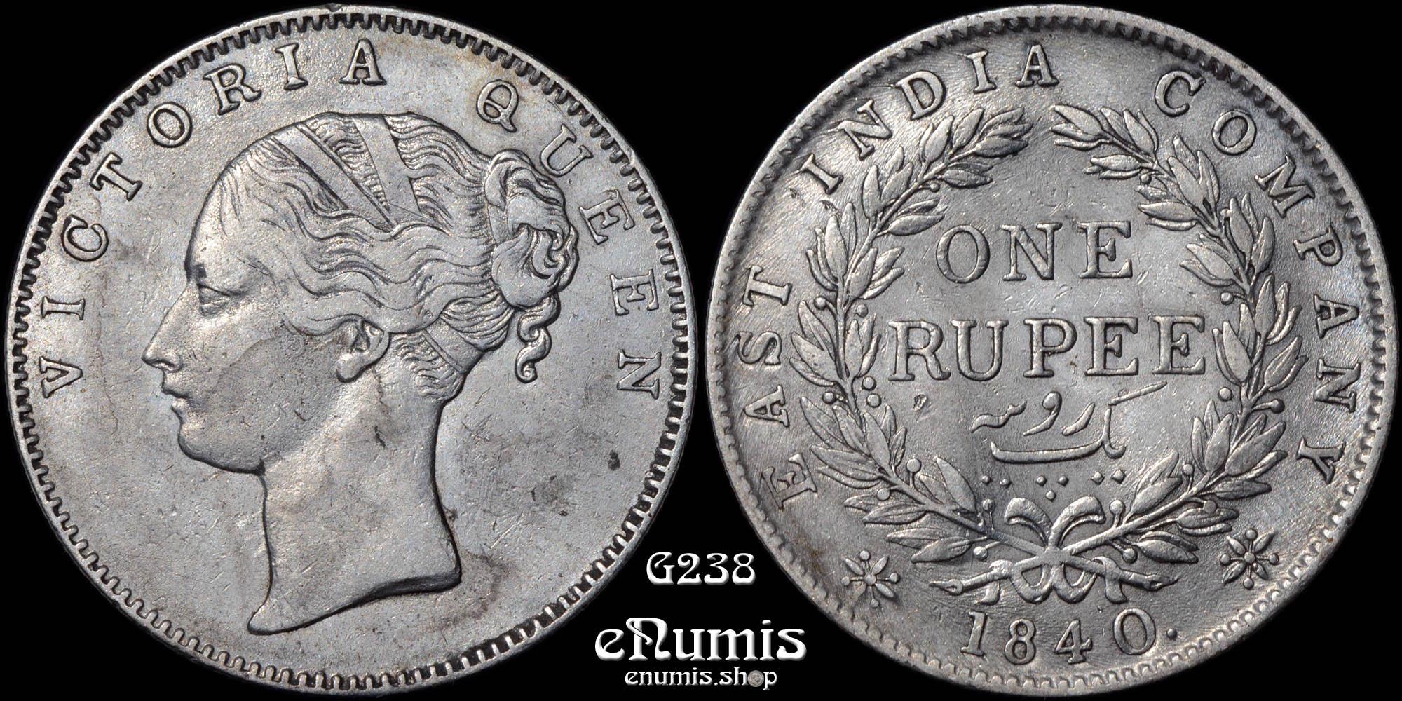 INDIA, Victoria, Rupee 1840, Bombay, B/IV, aXF