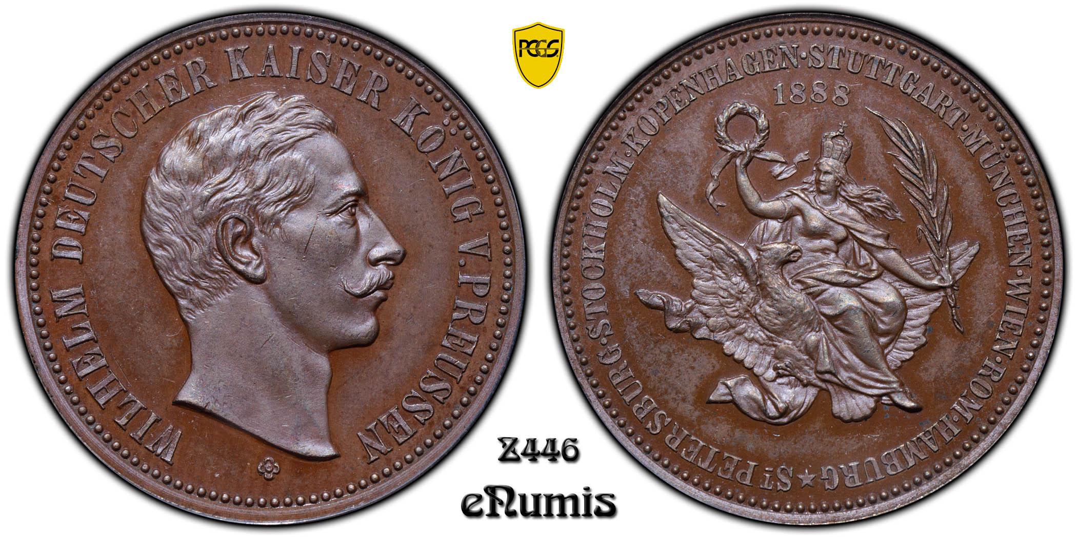 Germany, Wilhelm II, Medal 1888, Scand. & Russia visit, Top Pop, PCGS SP 64 Germany, Wilhelm II, Medal 1888, Scand. & Russia visit, Top Pop, PCGS SP 64