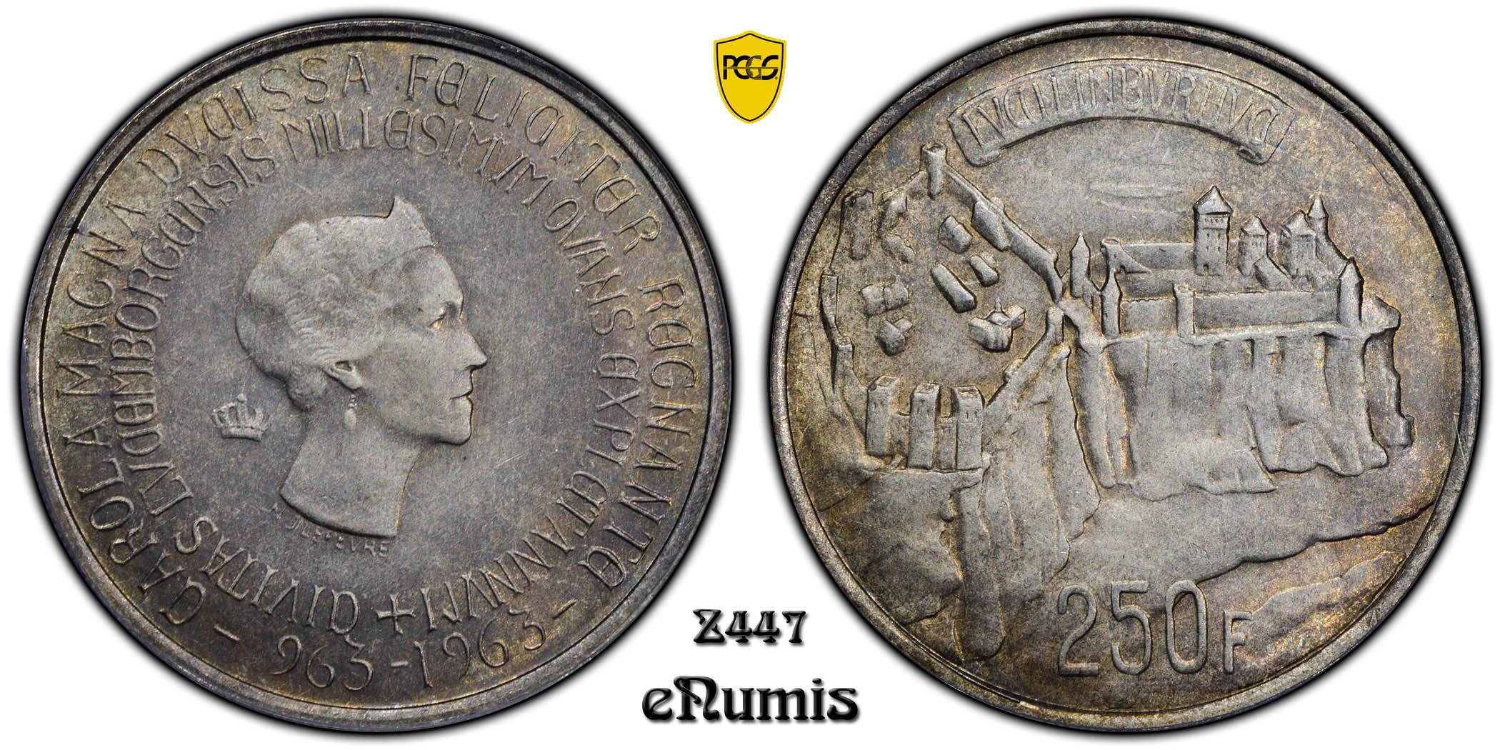 Luxembourg, Charlotte, 250 Francs 1963, KM# 53.2, PCGS MS 64