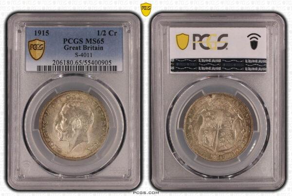 Great Britain, George V, Halfcrown 1915, PCGS MS 65 • • • 👍