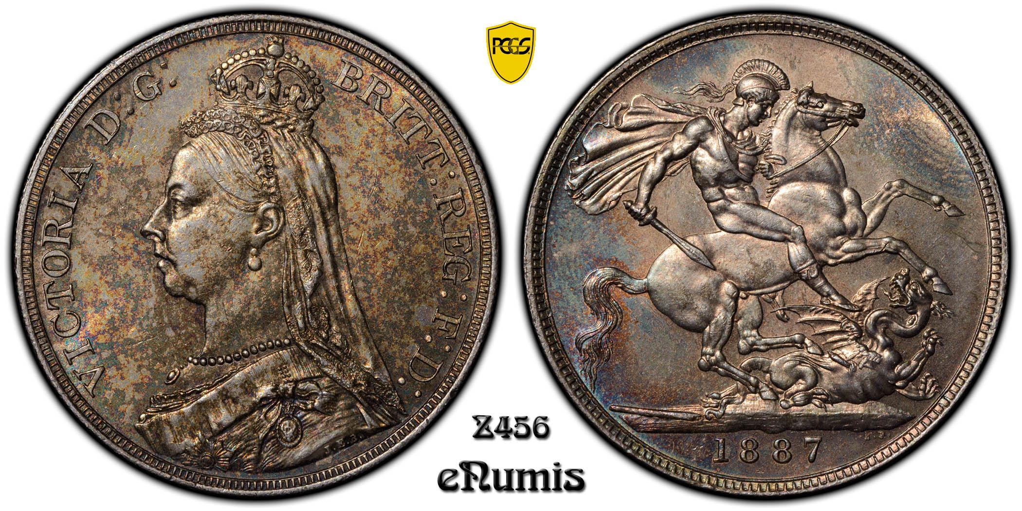 Great Britain, Victoria, Crown 1887, toned, PCGS MS 62 Great Britain, Victoria, Crown 1887, toned, PCGS MS 62