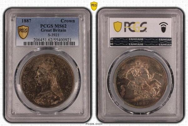 Great Britain, Victoria, Crown 1887, toned, PCGS MS 62 • 👍