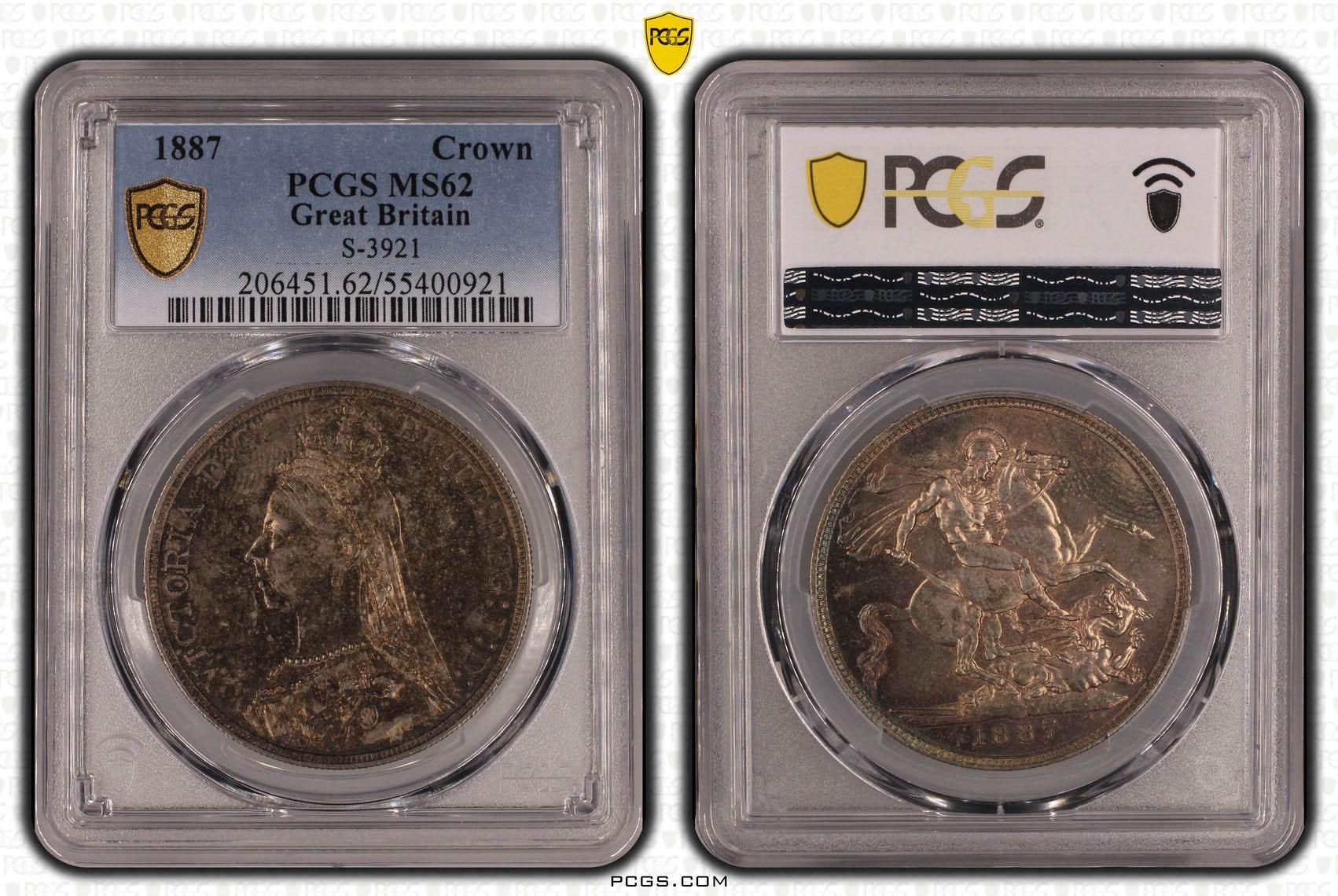 Great Britain, Victoria, Crown 1887, toned, PCGS MS 62 Great Britain, Victoria, Crown 1887, toned, PCGS MS 62