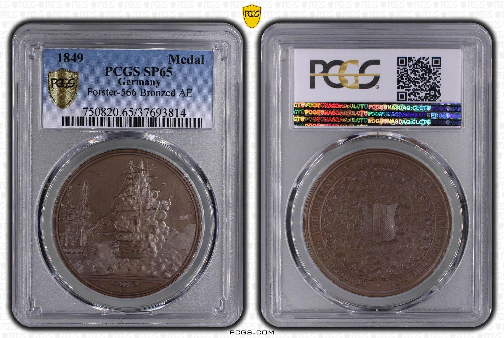 Germany, Eckernförde, Navy Victory Medal 1849, Top Pop, PCGS SP 65