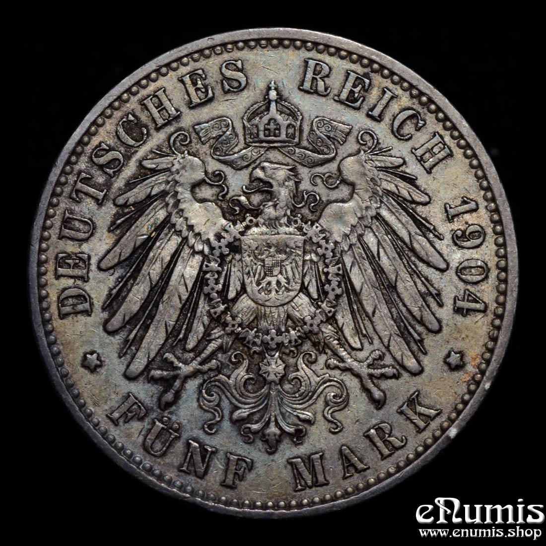 Germany, Saxony, Georg, 5 Mark 1904, toned, XF