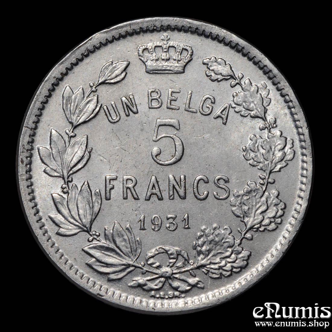 BELGIUM, Albert I, 5 Francs 1931, Des Belges, aUNC