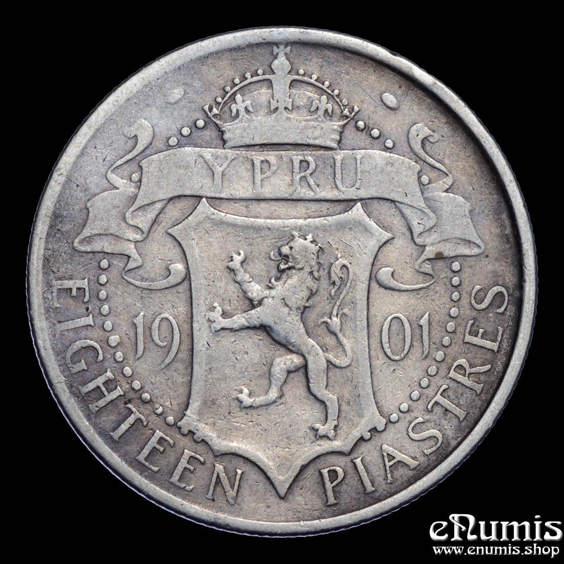 CYPRUS, Victoria, 18 Piastres 1901, VF+ CYPRUS, Victoria, 18 Piastres 1901, VF+