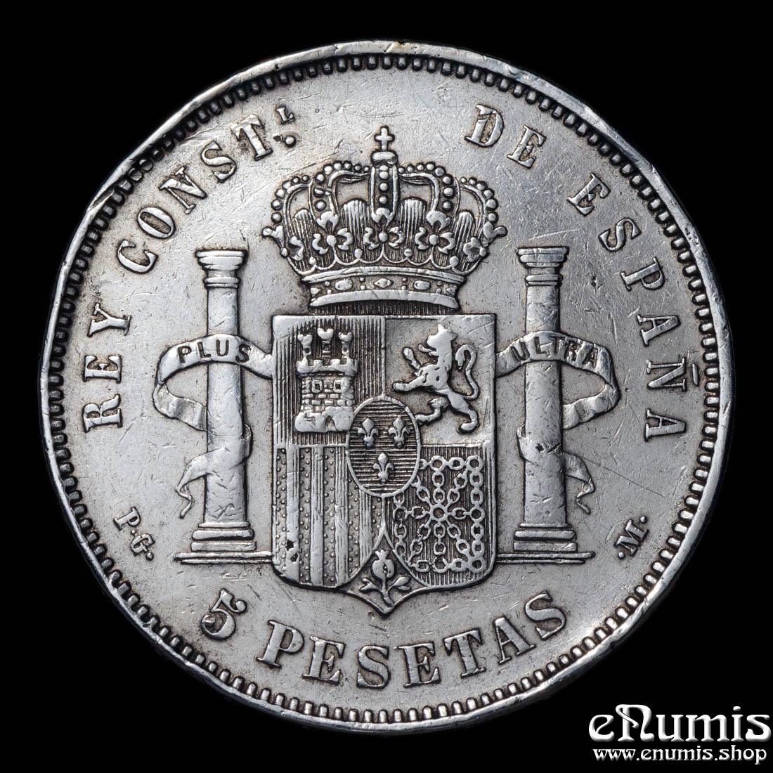 SPAIN, Alfonso XIII, 5 Pesetas 1892 *9292 PG-M, Very Rare!, VF