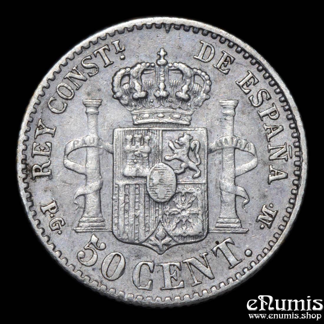 SPAIN, Alfonso XIII, 50 Centimos 1892/82 PG-M, *62, Rare!, XF+