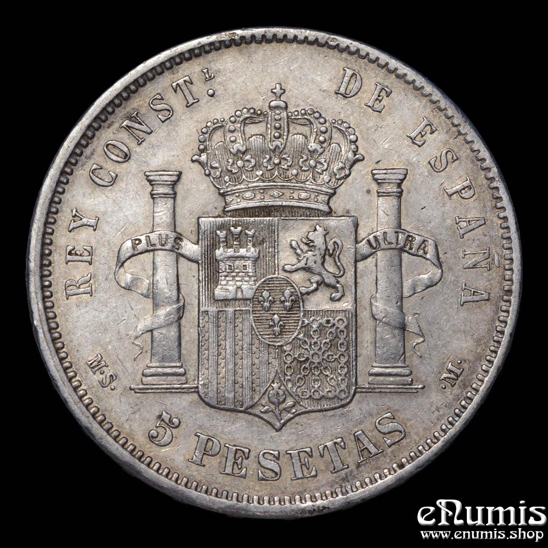 SPAIN, Alfonso XII, 5 Pesetas 1884 MS-M, XF+