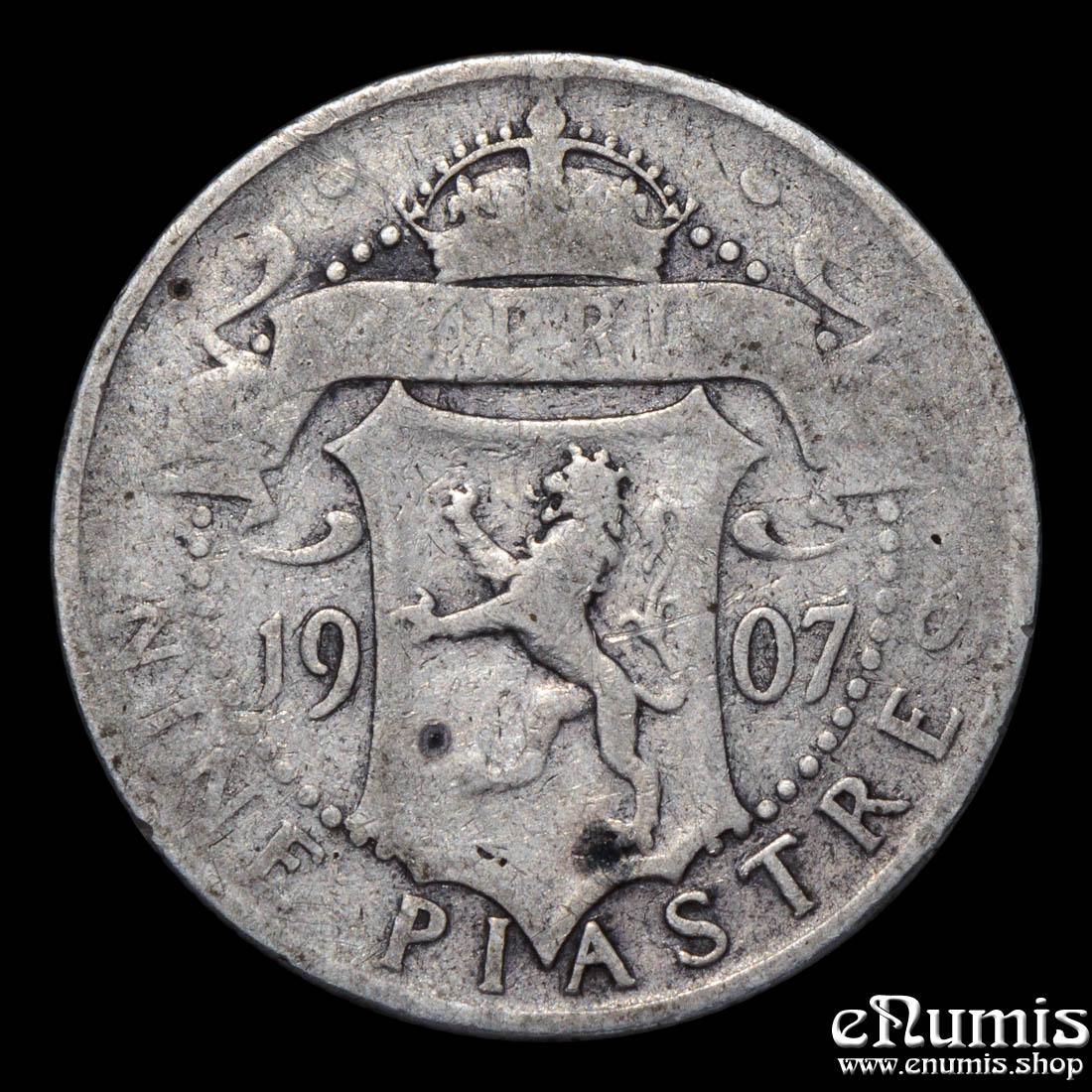 CYPRUS, Edward VII, 9 Piastres 1907, Rare, aVF