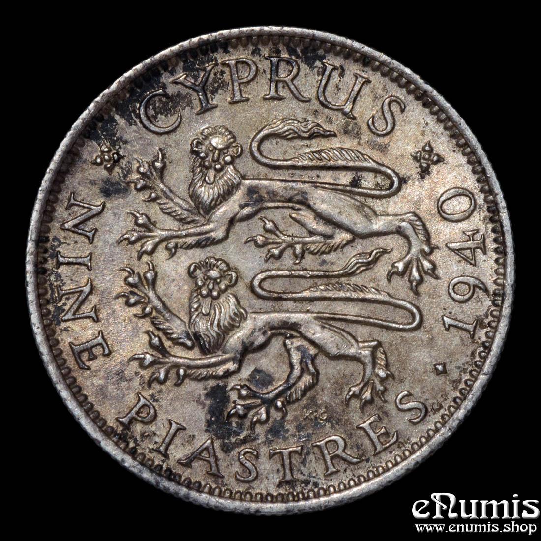 CYPRUS, George VI, 9 Piastres 1940, UNC