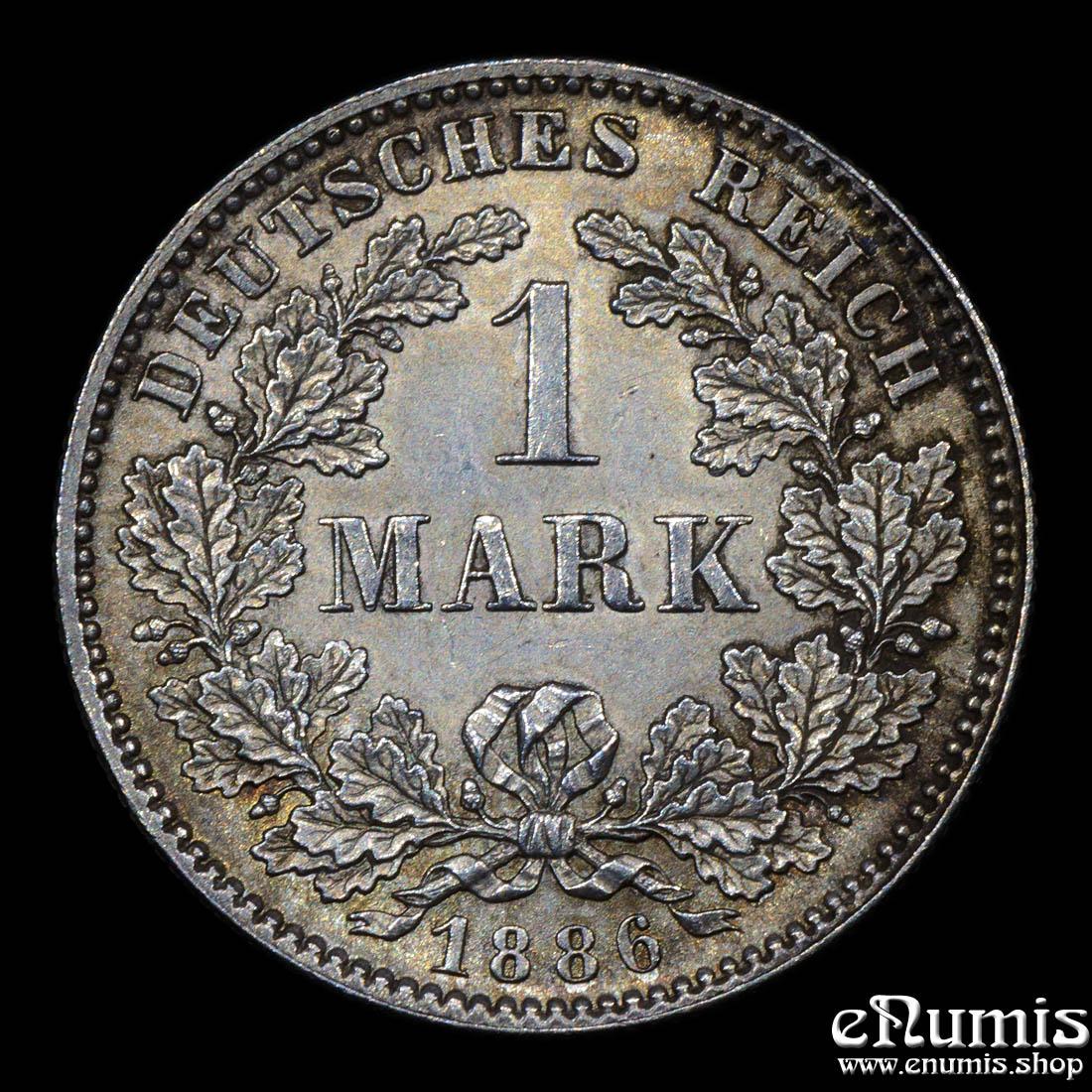 German Empire, 1 Mark 1886 F, Stuttgart, toned, UNC/aUNC