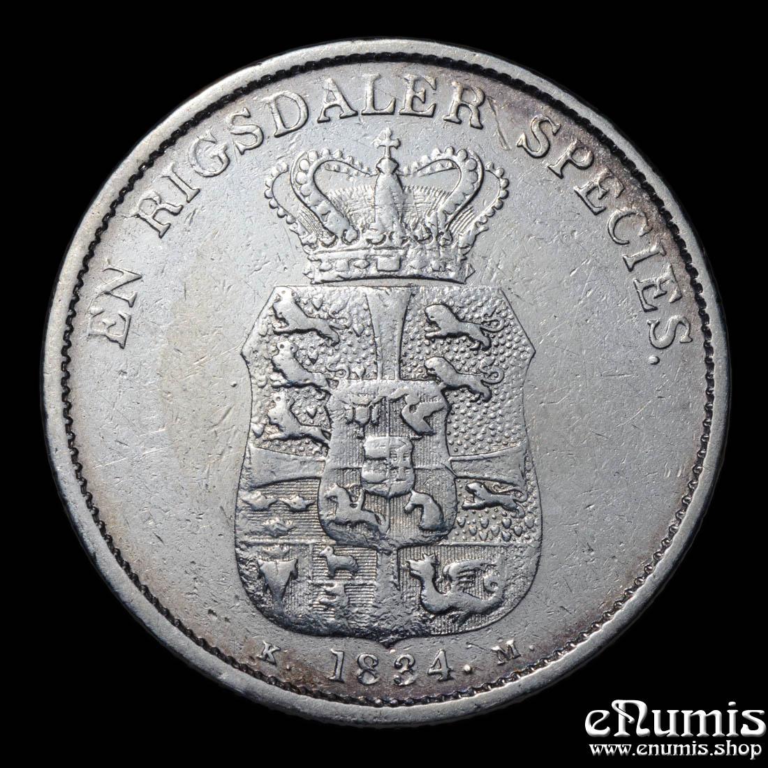 DENMARK, Frederick VI, 1 Rigsdaler Specie 1834 IC//KM, aXF