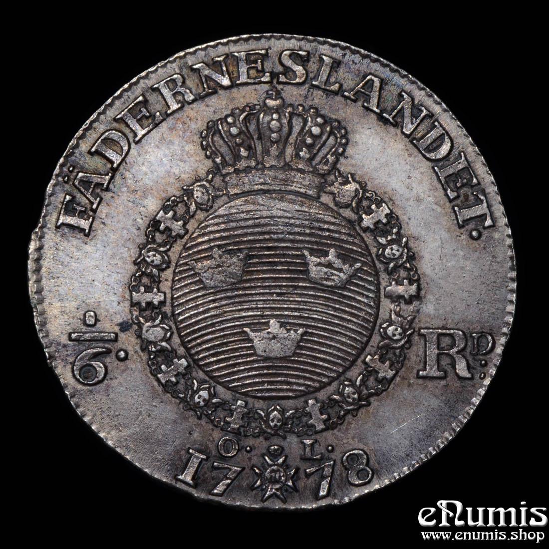 SWEDEN, Gustaf III, 1/6 Riksdaler 1778, UNC