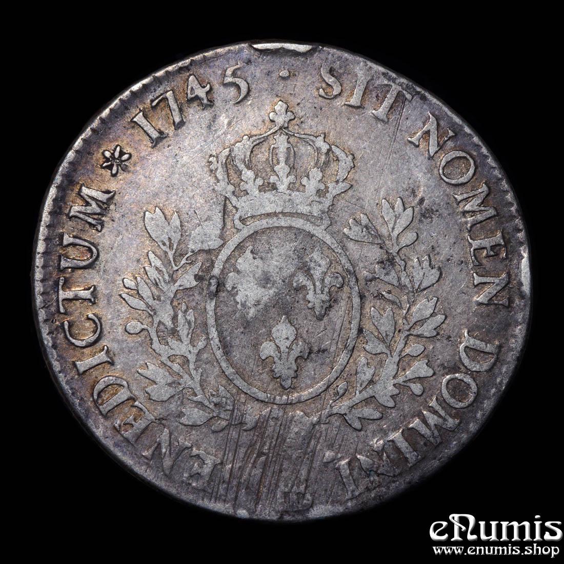 FRANCE, Louis XV, Ecu 1745 BB, Strasbourg, Rare!, VF+