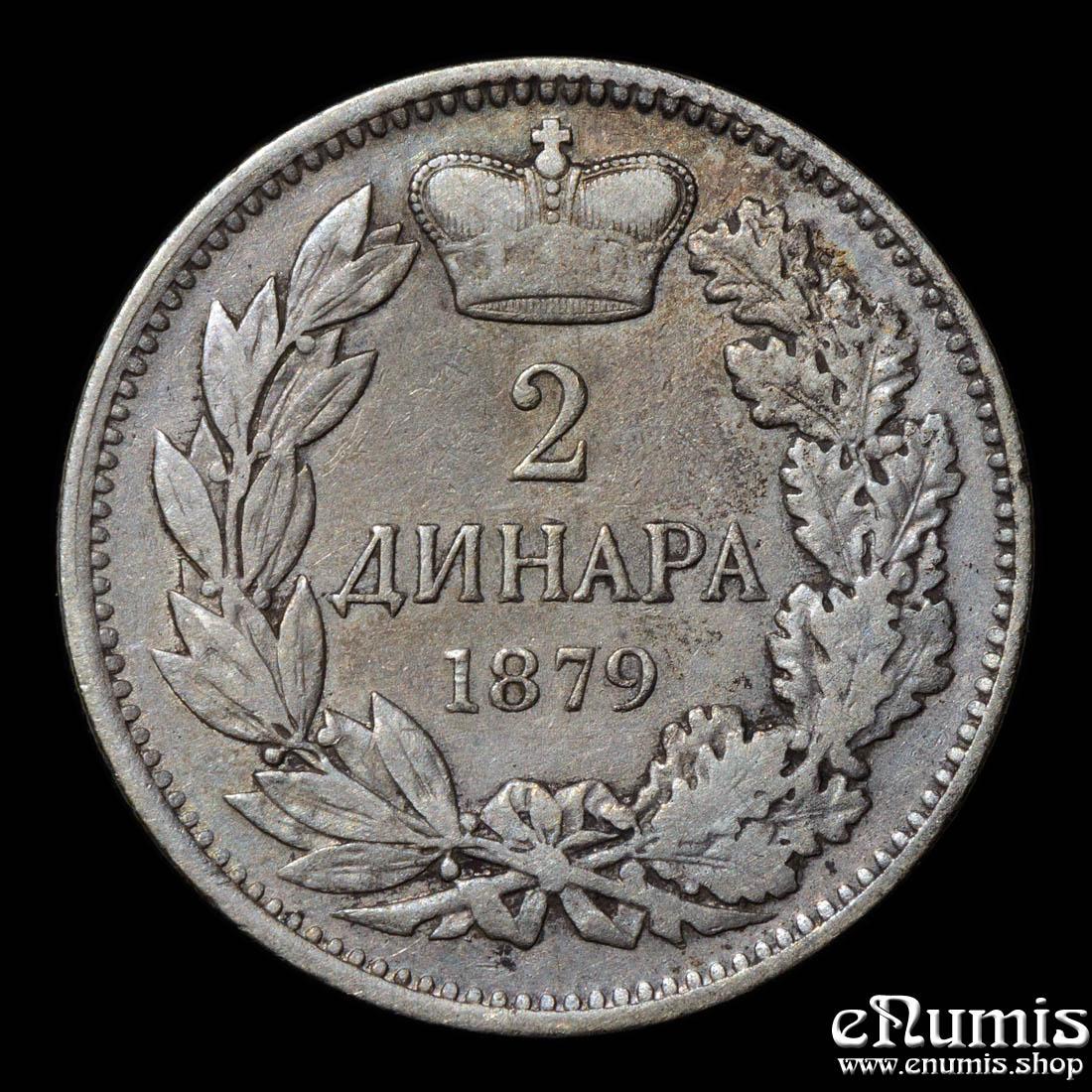 SERBIA, Milan IV, 2 Dinara 1879, VF+
