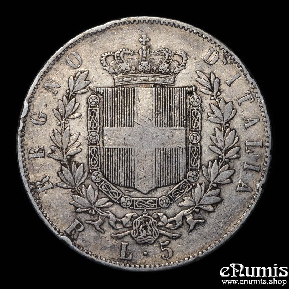 ITALY, Vittorio Emanuele II, 5 Lire 1876 R, VF+