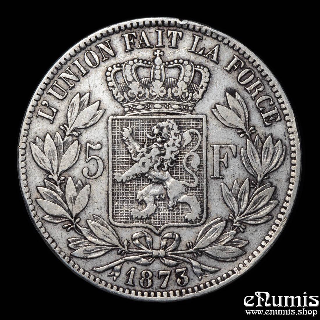 BELGIUM, Leopold II, 5 Francs 1873, VF BELGIUM, Leopold II, 5 Francs 1873, VF