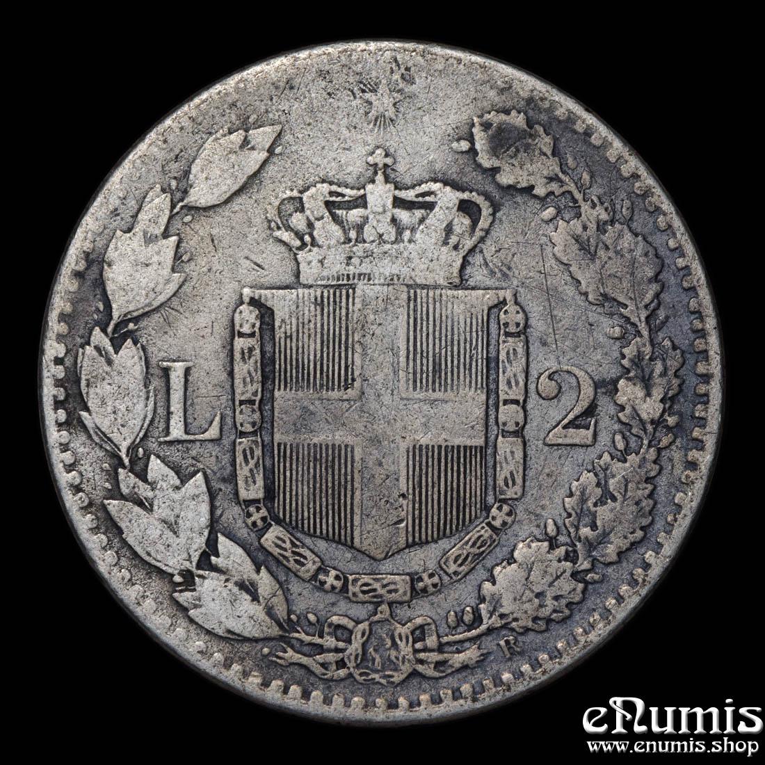 ITALY, Umberto I, 2 Lire 1887 R, aVF ITALY, Umberto I, 2 Lire 1887 R, aVF