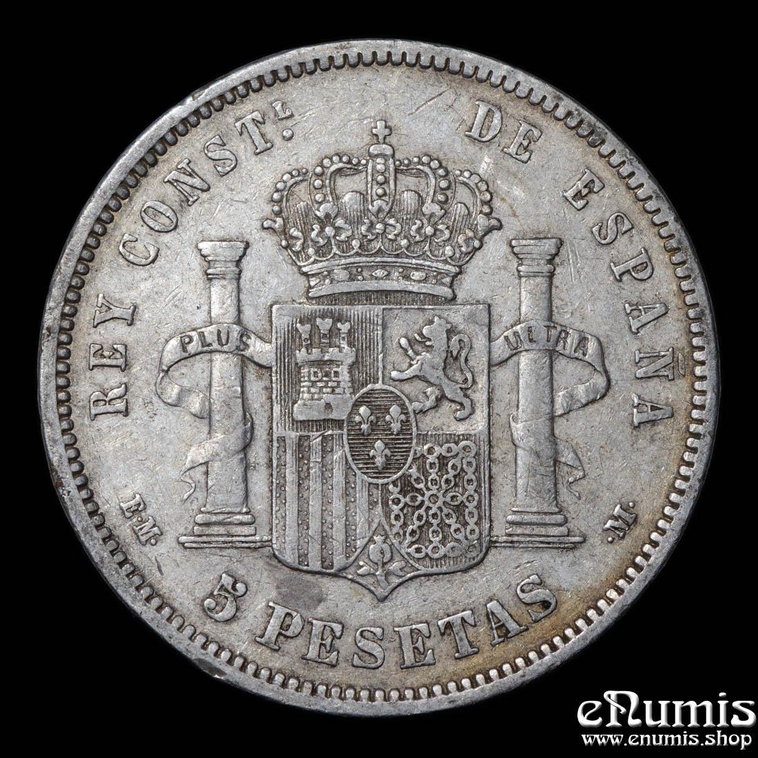 SPAIN, Alfonso XII, 5 Pesetas 1878 EMM/DEM, Rare!, VF/VF+