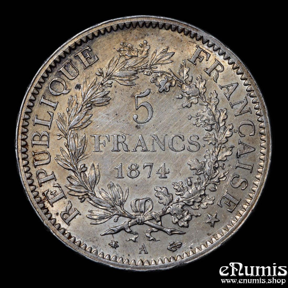 FRANCE, Third Republic, 5 Francs 1874 A, Paris, UNC