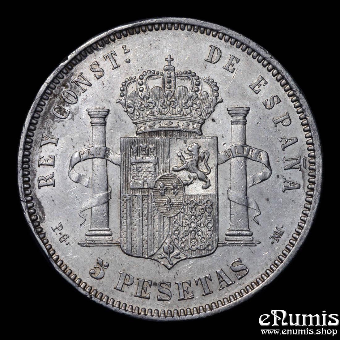 SPAIN, Alfonso XIII, 5 Pesetas 1891 PG-M, XF-UNC SPAIN, Alfonso XIII, 5 Pesetas 1891 PG-M, XF-UNC