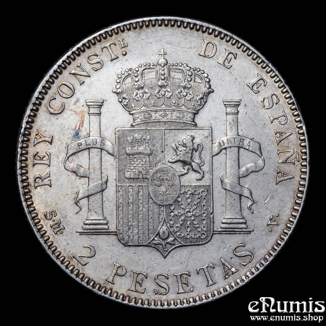 SPAIN, Alfonso XIII, 2 Pesetas 1905 SM-V, aUNC