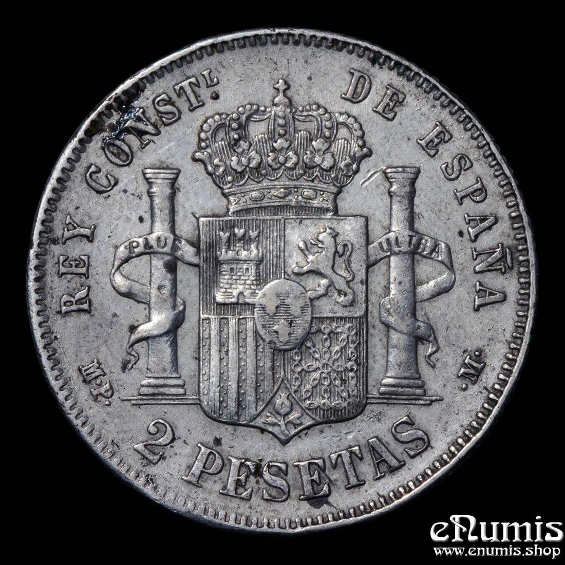 SPAIN, Alfonso XIII, 2 Pesetas 1889 MP-M, VF-XF/XF