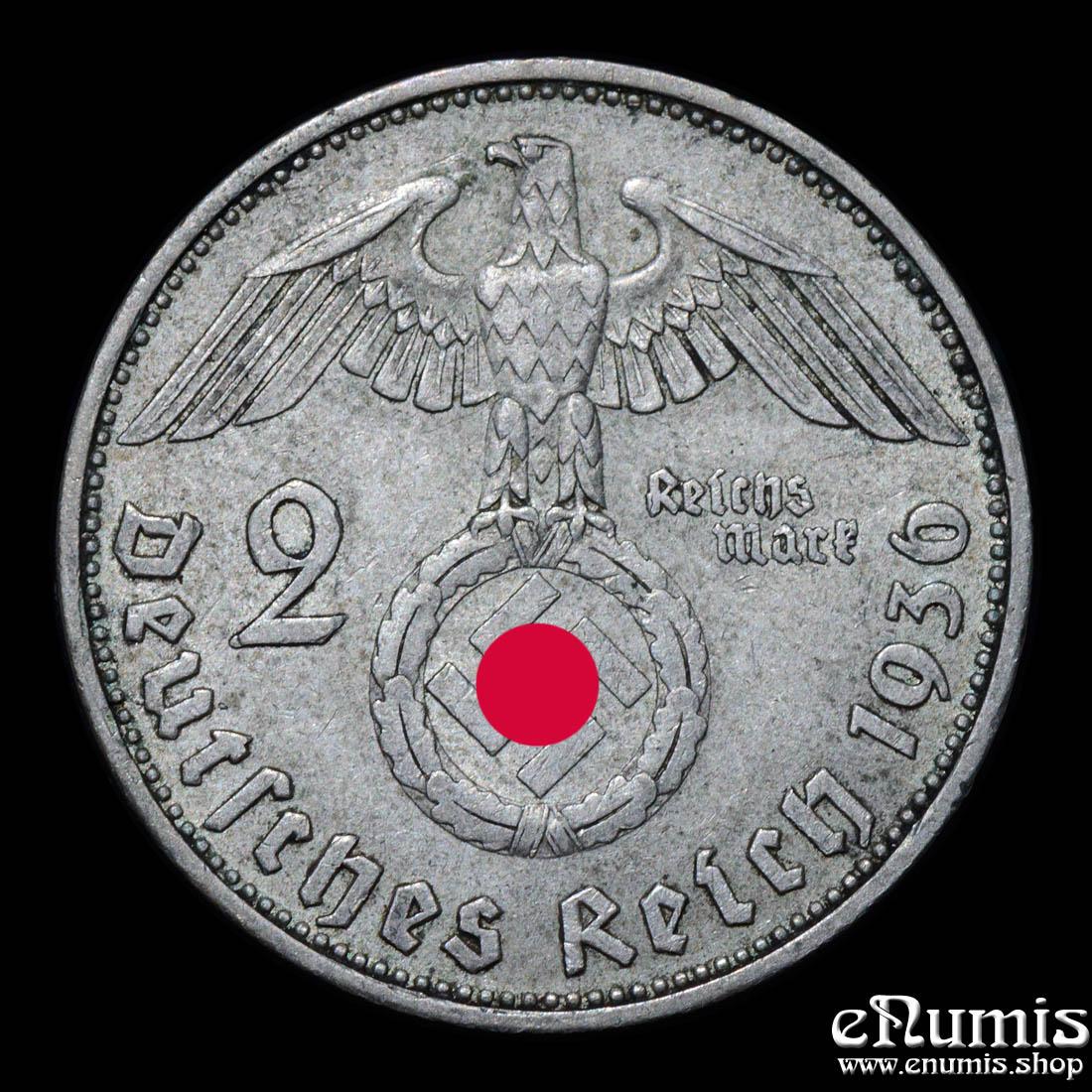 Germany, Third Reich, 2 Mark 1936 D, Munich, Swastika, rare year, XF+