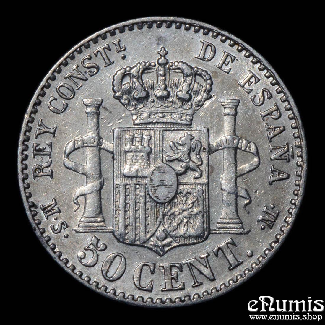 SPAIN, Alfonso XII, 50 Centimos 1881 MS-M, aUNC
