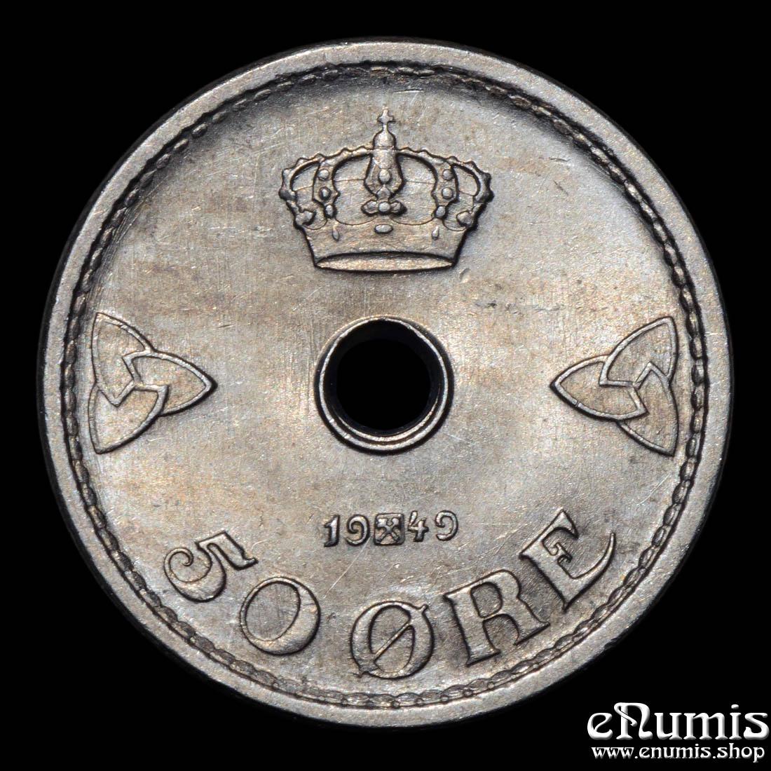 NORWAY, Haakon VII, 50 Ore 1949, UNC