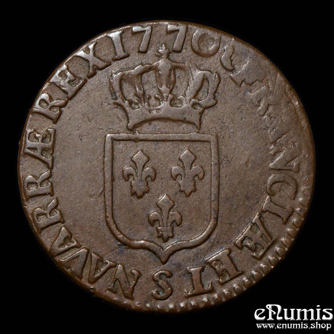 FRANCE, Louis XV, 1/2 Sol 1770 S, Reims, VF+