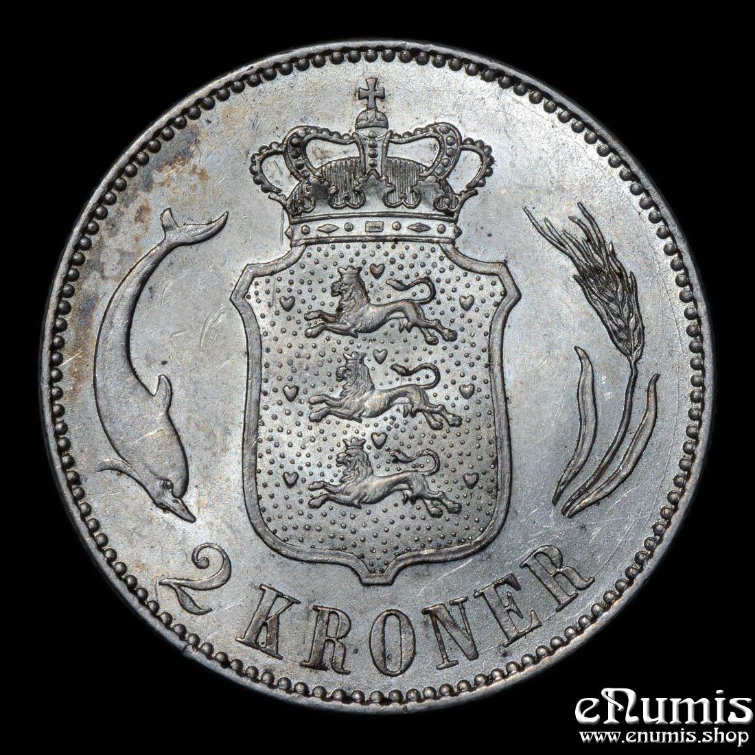 DENMARK, Christian X, 2 Kroner 1915 VBP AH, aUNC/UNC