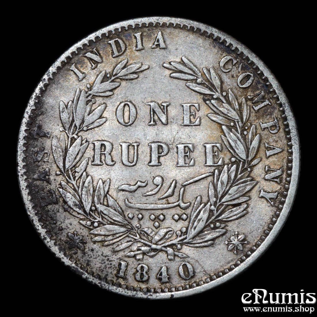 INDIA, Victoria, Rupee 1840, divided legend, Double Struck Mintmark, VF+