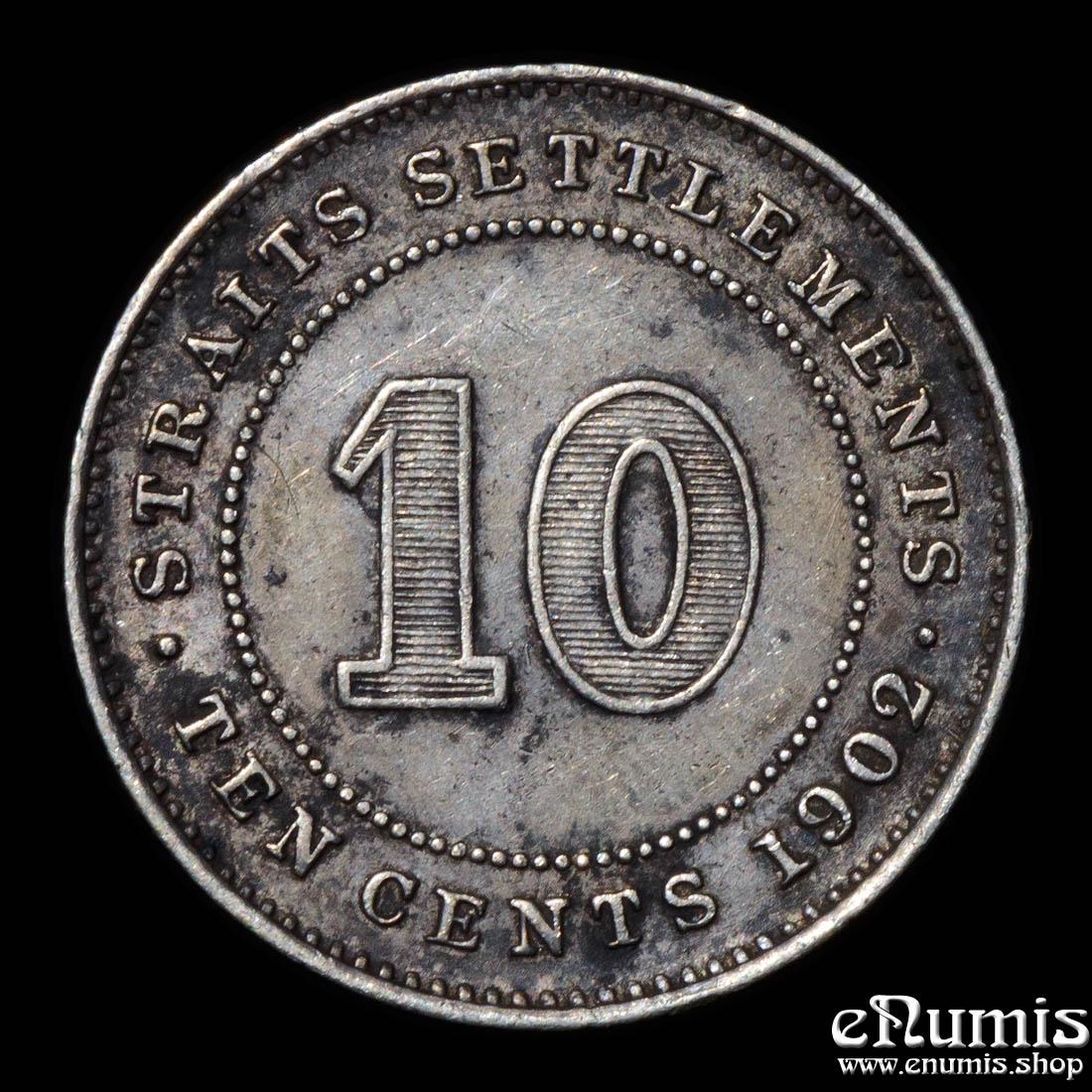 Straits Settlements, Edward VII, 10 Cents 1902, XF-UNC